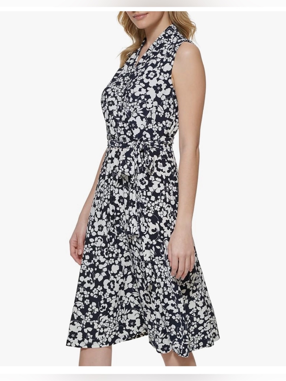 Tommy Hilfiger Navy and White Floral Tie-Waist Midi Dress Size 22W